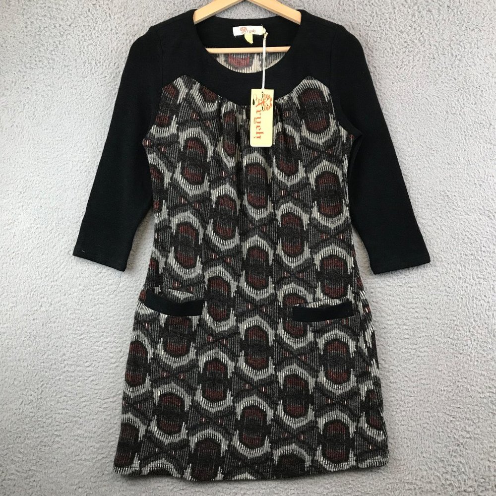 New Aryeh Sweater Dress Tunic Geometric Pockets Bell Sleeves Women’s Small